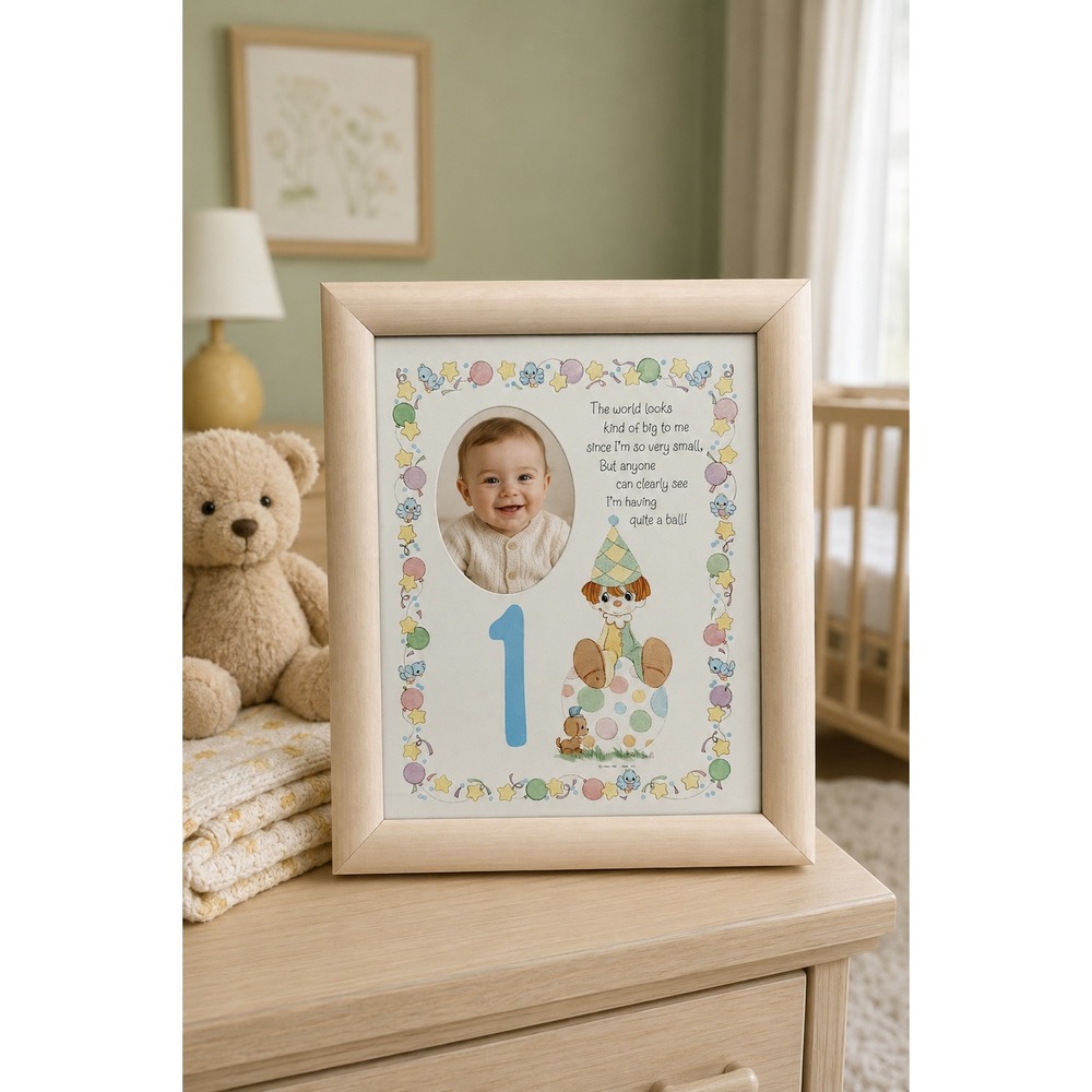 Vintage Hallmark Precious Moments 1st Birthday Photo Frame 3x5 Pastel Clown